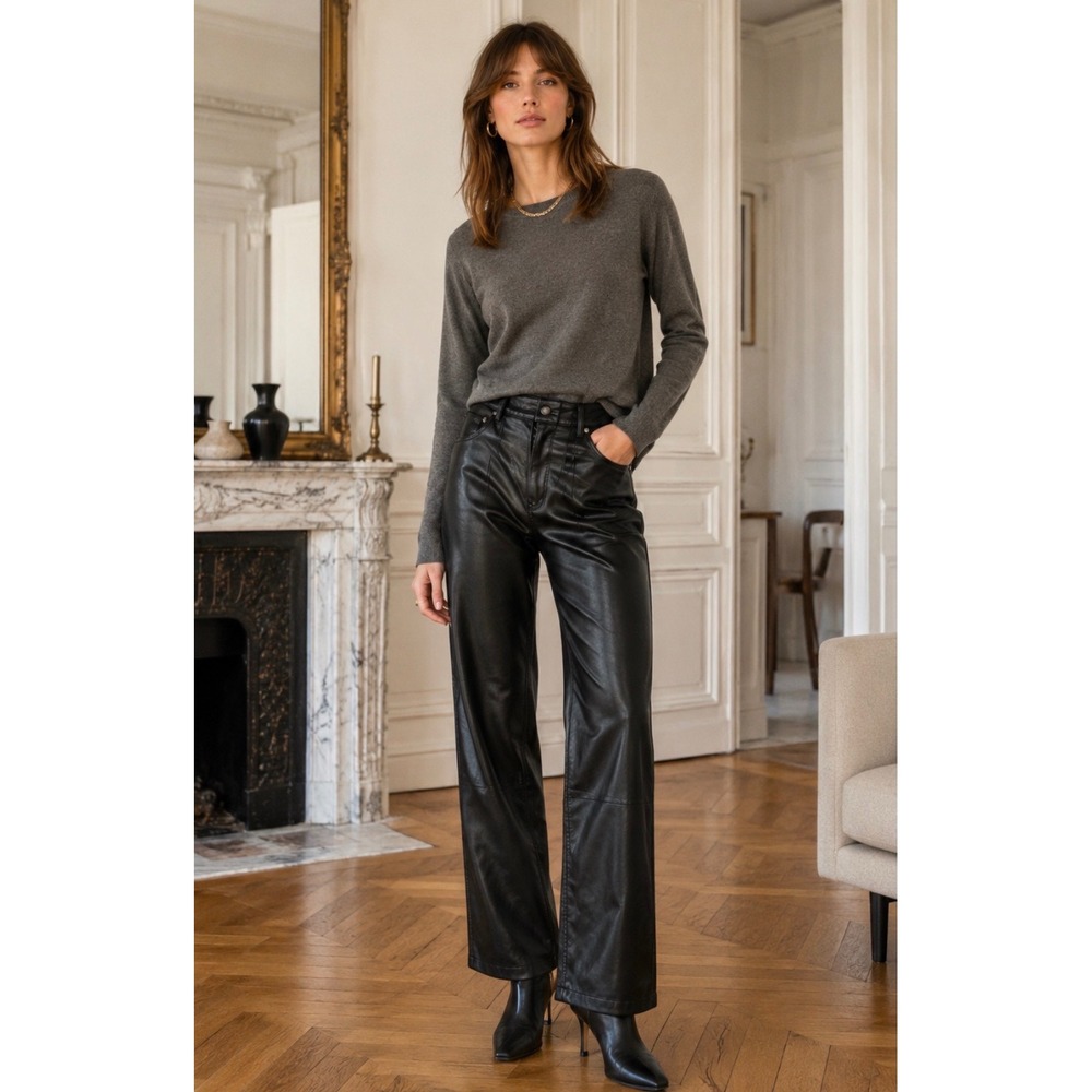 Zara Womens Faux Leather Straight Leg Pants Black High Rise Size 4 EUR 36 MEX 26